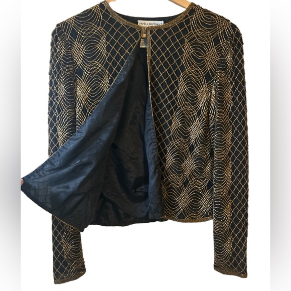 100% Silk Vintage Mob Wife Beaded Jacket Papéll Boutique Evening Size Medium - Picture 2 of 8